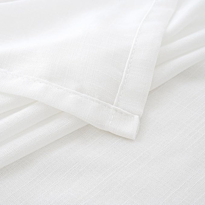 BGment White Linen Curtains 102 Inches Long for Living Room, Semi Sheer Window Drapes Lightweight Rustic Country Textured for Farmhouse Bedroom Decor with Rod Pocket, 2 Panels Set, Each 52 Inch Wide