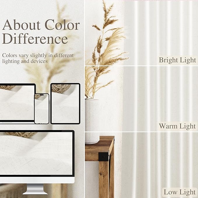 Nanspring Neutral Linen Curtains 120 Inches Long for Living Room Linen Sheer Curtain Back Tab Coastal Modern Farmhouse Floor to Ceiling Drapes for Bedroom Office High Window 52x120, 2 Panels