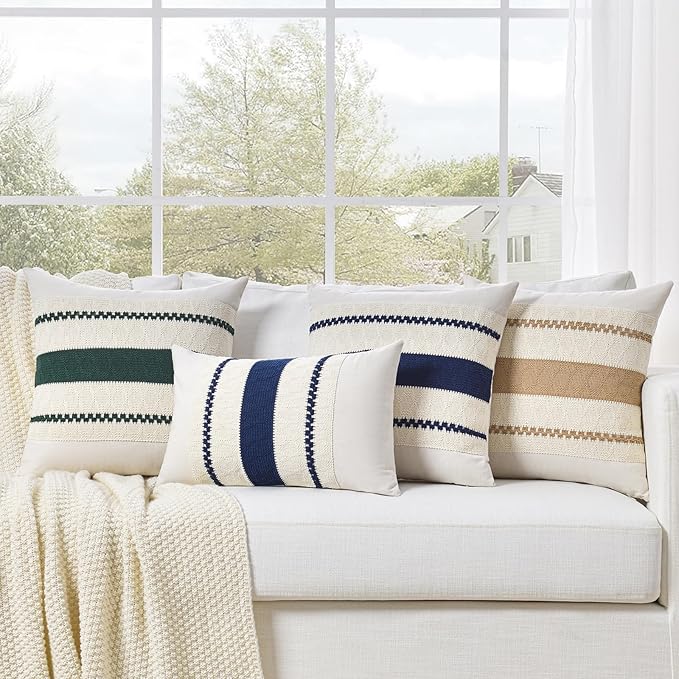 Fancy Homi Set of 1 Neutral Tan Lumbar Decorative Throw Pillow Cover 12x20 Inch for Couch Bed Sofa Chair, Modern Organic Farmhouse Boho Home Decor, Soft Cotton Cute Accent Taupe Rectangle Cushion Case