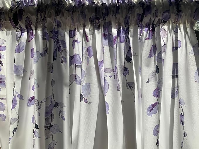 Watercolor Purple Leaves Window Valance for Bedroom Living Room, Lavender Leaf Vine Plant Curtains Valanes for Windows, 3" Rod Pocket Window Treatment for Home Decorations, 54 x 18 Inch, 1 Panel