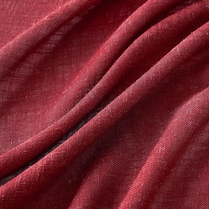 MIULEE Burgundy Red Linen Curtains 72 Inch Length for Bedroom Living Room, Soft Thick Linen Textured Window Drapes Semi Sheer Light Filtering Back Tab Rod Pocket Burlap Look Christmas Decor, 2 Panels