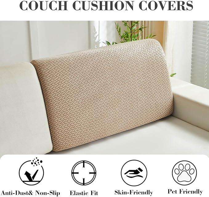 Sofa Covers Couch Covers for Sofa Pet Friendly Couch Cushion Covers Universal Sofa Covers Washable Stretch Slipcovers for Sectional Sofa (Texture Light Coffee,Back Cover M)