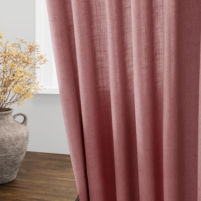 Canyon Rose Linen Curtains 84 Inch Length 2 Panels Set for Living Room Rod Pocket Back Tab Light Filtering Window Drapes for Bedroom Dining Room Protect Privacy Country Farmhouse Decor 52x84
