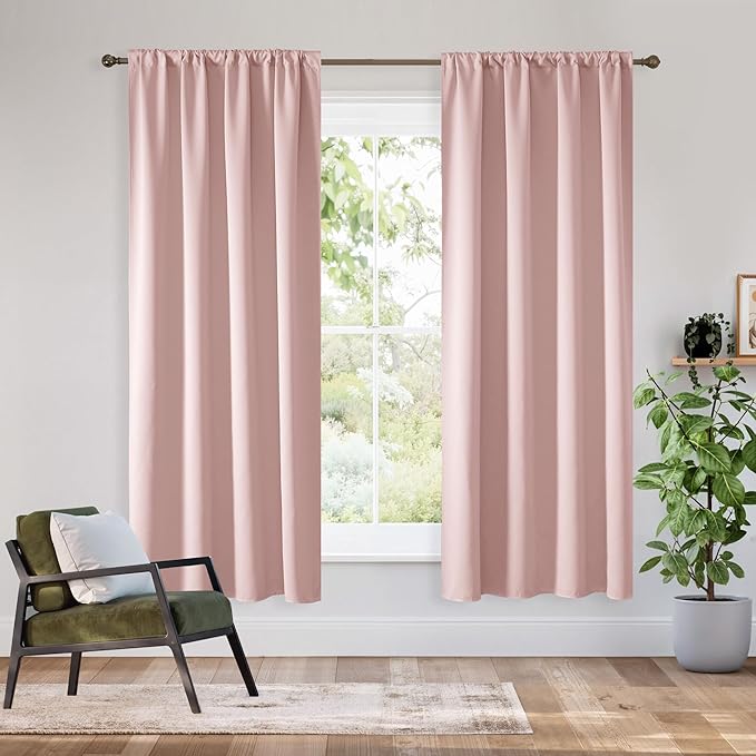 RYB HOME Bedroom Blackout Curtains 63 inches Long, 100% Blackout Thermal Insulated Noise Reducing Curtains for Living Room Nursury, 42 inches Wide by 63 inches Long, Baby Pink