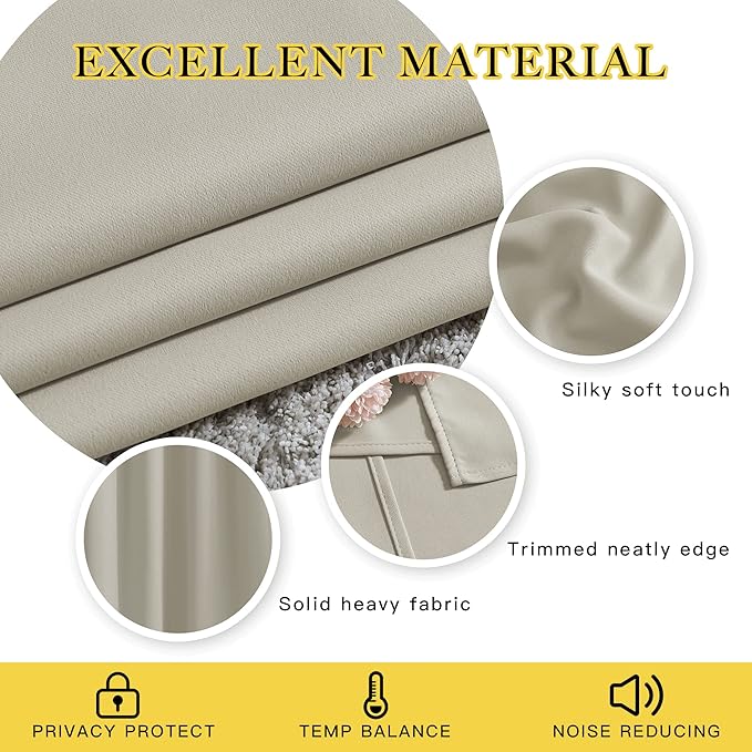 NICETOWN Room Darkening Window Curtains 72 inches Long, Thermal Insulated Grommet Room Darkening Window Treatments for Bedroom/Living Room, Natural, Set of 2, W37 x L72