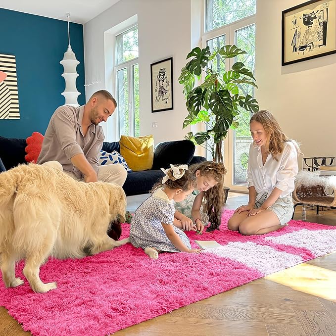 OLANLY 2x5 Machine Washable Runner Rugs for Hallway, Soft Fluffy Shaggy Bedside Rugs for Bedroom, Living Room, Indoor Floor Carpet for Kids Girls Boys, Nursery Rooms, Home Decor Aesthetic, Hot Pink