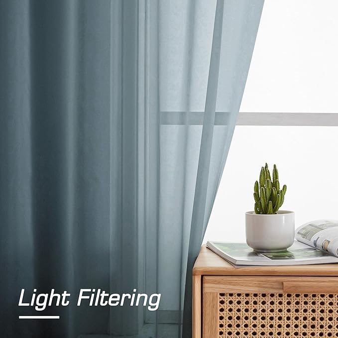 OWENIE Sheer Curtains, 63 inch Length Set of 2, Rod Pocket Light Weight Voile Curtains & Drapes for Bedroom & Living Room, Each 42Wx63L inch, Dusty Blue
