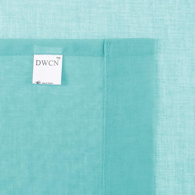 DWCN Aqua Sheer Curtains Semi Transparent Voile Rod Pocket Curtains for Bedroom and Living Room, 42 x 45 inches Long, Set of 2 Panels