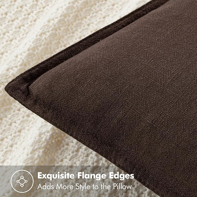 MIULEE Decorative Linen Euro Sham Pillow Covers 24x24 Dark Brown Boho Farmhouse Neutral Winter Couch Throw Pillows for Bed Pack of 2 Accent Modern Pillowcase Sofa Livingroom Home Decor