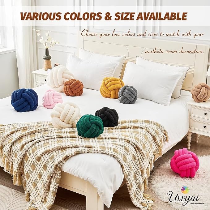 Uvvyui Knot Pillow Ball, Soft Home Decorative Pillows, Round Throw Pillow, Handmade Knotted Plush Pillow, Round Boucle Pillow Cushion (14 Inches Caramel)