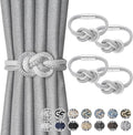 NICEEC 4 Pack Mini Magnetic Curtain Tiebacks Nordic Simple Style Drape Tie Backs Elegant Hand Weave Rope Knot Decorative Curtain Holdbacks for Home & Office Thin Window Drapery (Grey & White)