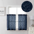 Lecloud Leia Navy Blue Sheer Curtains 2 Pieces, 30 Inch Short Curtains, Breathable Jacquard Texture Kitchen Windows Curtains, Small Farmhouse Leaves Voile Drapes Dual Rod Pocket, 38 W x 30 L