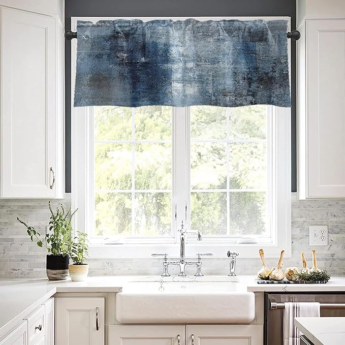 Emvency 4 Pack Valances Window Treatments, Blue Abstract Modern Art Blackout Adjustable for Living Room Bathroom Bedroom Kitchen Over Sink, 52x12 Inch Rod Pocket Valances