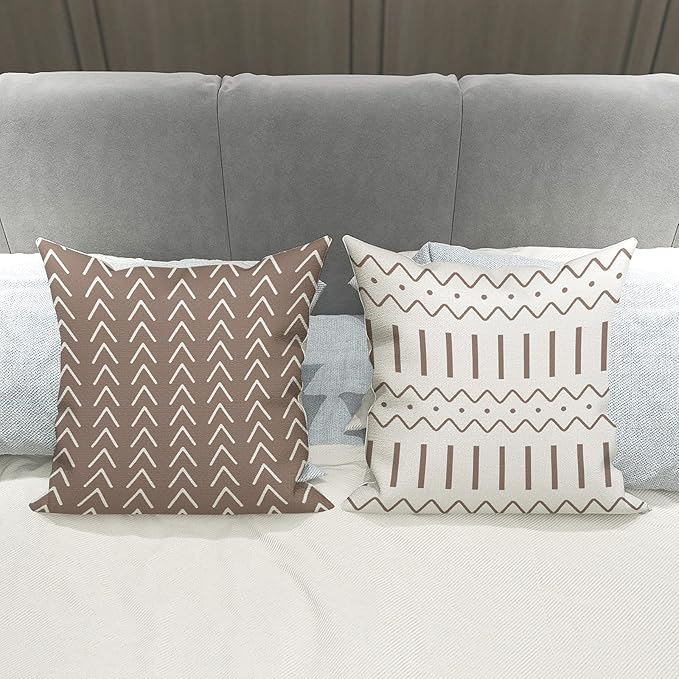 YCOLL Pillow Covers 16x16 Set of 4, Modern Sofa Throw Pillow Cover, Decorative Outdoor Linen Fabric Pillow Case for Couch Bed Car, Khaki