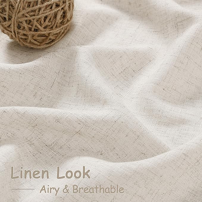 Nanspring Pearl White Linen Curtains 84 Inches Long for Living Room Light Filtering Semi Sheer Curtain Back Tab and Rod Pocket Coastal Decor Elegant Neutral Luxury Drapes for Bedroom 52x84, 2 Panels