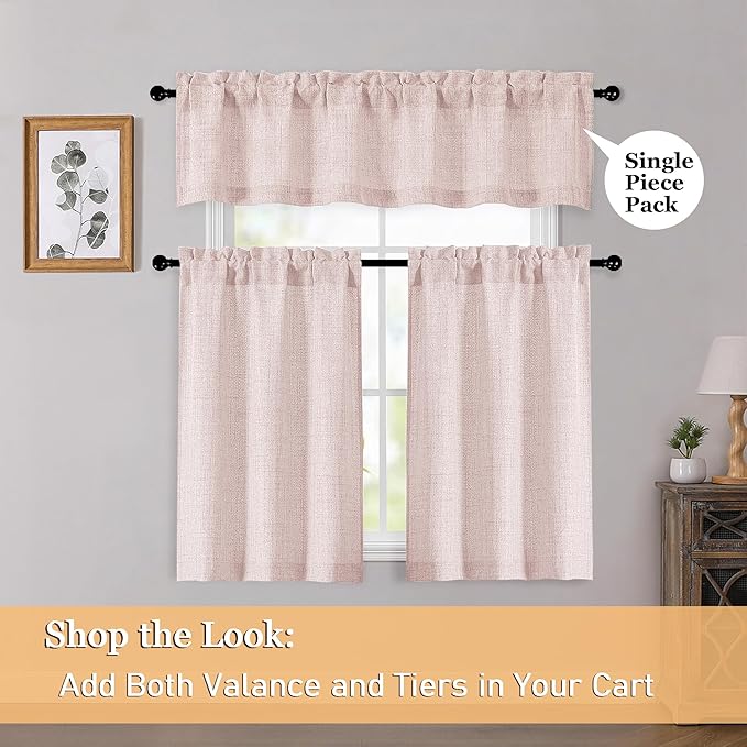 OWENIE Blush Pink Valances for Windows 1 Pcs 22 Inch Length, Light Filtering Textured Short Small Valance Curtains for Bathroom Basement Living Room, Half Window Curtains Over Sink, 60" W by 22" L