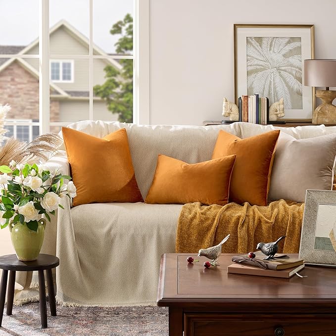 GIGIZAZA Decorative Couch Throw Pillow Covers,Set of 2 Orange Square Pillow Cushion Covers 22x22,Pillow Cases Velvet Pillow Covers