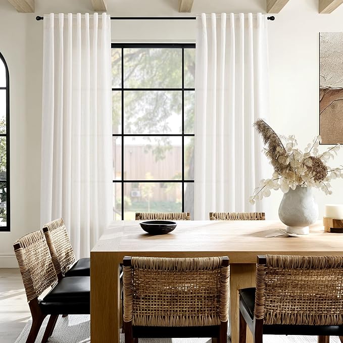 Ivory White Semi Sheer Linen Curtains 72 inch Length for Living Room Back Tab Rod Pocket Modern Farmhouse Coastal Decor Ivory White Cotton Textured Gauze Curtain 72 inches for Dining Room Office
