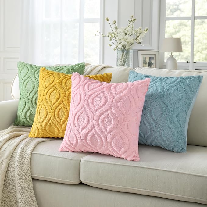 decorUhome Summer Throw Pillow Covers 12x20 Inch Set of 2, Soft Plush Faux Wool Light Pink Solid Couch Pillow Covers, Accent Farmhouse Neutral Rectangle Pillow Cases for Sofa Bed Living Room
