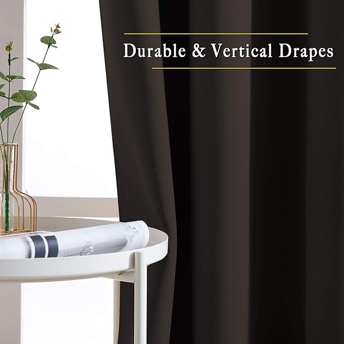 NICETOWN Room Darkening 118 inch Long Curtains, Grommet Thermal Drapes Weighted Room Divider Wide Window Treatments for Living Room, W66 x L118, Toffee Brown, 2 Panels