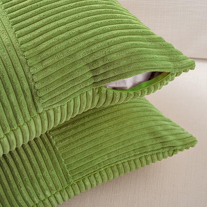 Fancy Homi Set of 2 Lime Green Decorative Throw Pillow Covers 20x20 Inch for Living Room Couch Bed Sofa, Farmhouse Boho Home Decor, Soft Cross Corduroy Patchwork Accent Square Cushion Case 50x50 cm