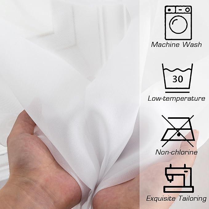 Simplebrand Sheer White Curtains 96 Inches Long, Light Filtering Rod Pocket Solid Color Window Sheer Curtain Panels, Elegant Curtains & Drapes for Living Room, Bedroom 2 Panels (White, 42" W x 96" L)