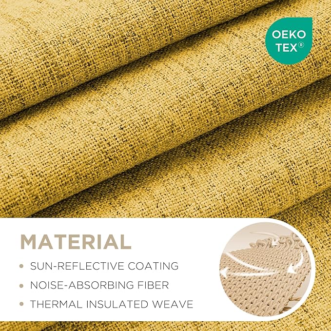 Joydeco Blackout Curtains for Bedroom - 100% Light Blocking 2 Panels Set Yellow Drapes 37" W x 72" L, Thermal Insulated Room Darkening Curtains, Linen Textured for Living Room, Rod Pocket & Back Tabs