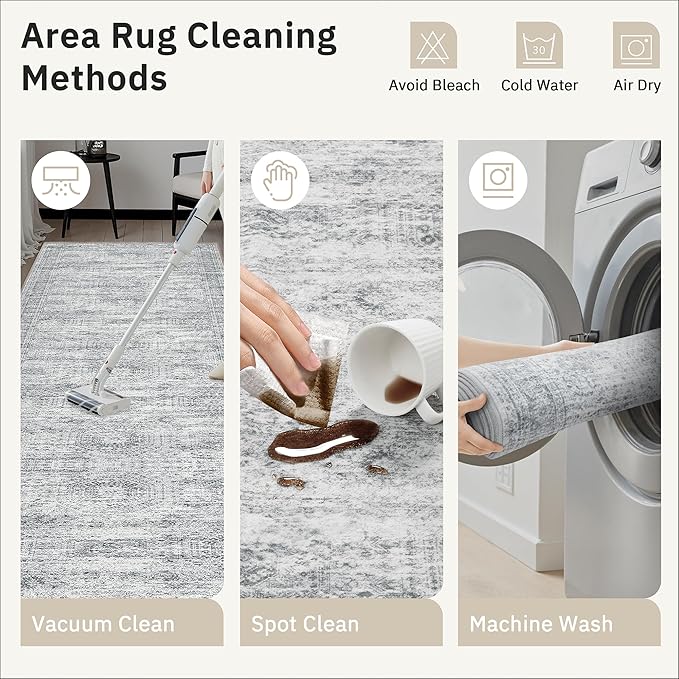 Hallway Runner 3x14 - Runner Rugs 14ft Washable Entryway Rug Vintage Kitchen Runners Non Slip Indoor Rug Farmhouse Carpet Runner for Bathroom Living Room Bedroom, Grey