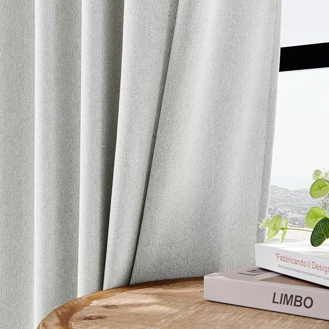Joydeco Faux Linen Curtains 96 Inches Long 2 Panels Set for Bedroom Living Room, 52 inch Wide Light Filtering Drapes with Back Tab & Rod Pockets (52x96 inch, Greyish White)