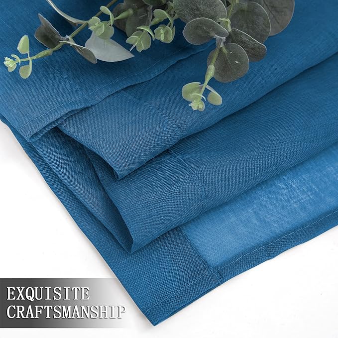 Tollpiz Short Sheer Curtain Living Room Linen Textured Curtains Sheer Light Filtering Voile Rod Pocket Curtain for Bedroom, 38 x 54 inches Long, Classic Blue, Set of 2 Panels