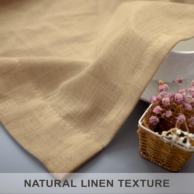 Tan Linen Curtains 90 Inch Length for Living Room Dining 2 Panels Set Back Tab Pocket Light Filtering Sheer Taupe Brown Mocha Coffee Color Drape for Bedroom Home Office Burlap Vintage Decor 52x90 Long
