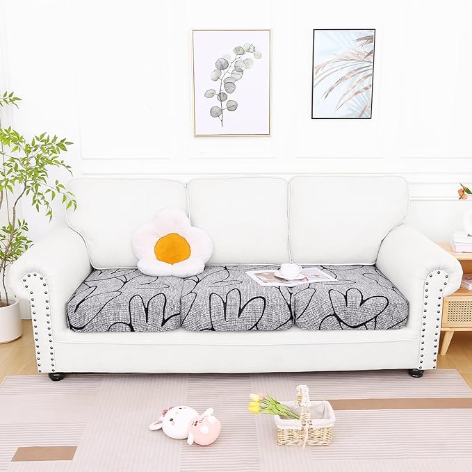 Smiry Printed Couch Cushion Covers, Stretch Soft Couch Covers for Sofa, Washable Non-Slip Sofa Slipcover Furniture Protector for Indoor and Outdoor (Large, Grey and Black)