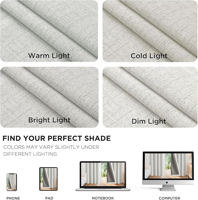 Joydeco Linen Blackout Curtains for Bedroom - 100% Light Blocking 1 Panels, White Drapes 70" W x 108" L, Thermal Insulated Room Darkening Curtains for Living Room, Rod Pocket & Back Tabs