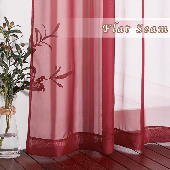 NICETOWN Ring Top Sheer Curtains - Light Weight Soft Home Decoration Window Coverings for Loft/Hotel/Bedroom (54" Width x 72" Length, Haute Red, Set of 2)