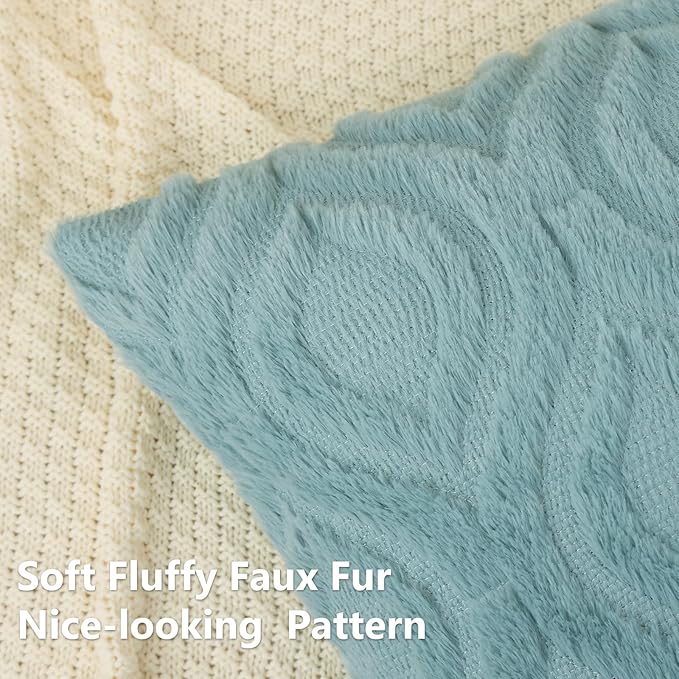 decorUhome Summer Throw Pillow Covers 20x20 Inch Set of 2, Soft Plush Faux Wool Aqua Solid Couch Pillow Covers, Accent Farmhouse Neutral Square Pillow Cases for Sofa Bed Living Room