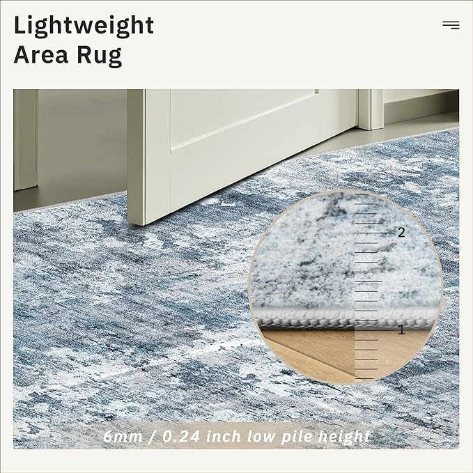 Area Rug 6x9 Abstract Rugs for Living Room 6 x 9 Washable Rugs Blue Non Slip Low Pile Rugs for Bedroom Dining Room Foldable Thin