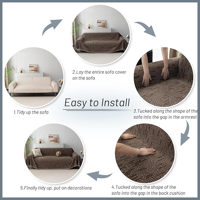 MYSKY HOME Loveseat Cover Deep Chocolate Couch Cover Sectional Couch Covers for 2 Cushion Couch Sofa Thick Universal Chenille Sofa Cover with Tassel Durable Furniture Protector for Dogs 91" x 118"