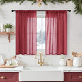BGment Burgundy Linen Kitchen Curtains 40 Inch Length, Short Semi Sheer Drapes with Rod Pocket for Cafe Bathroom Over Sink Windows Lightweight, 2 Panels Set, Each 42 Inch Wide