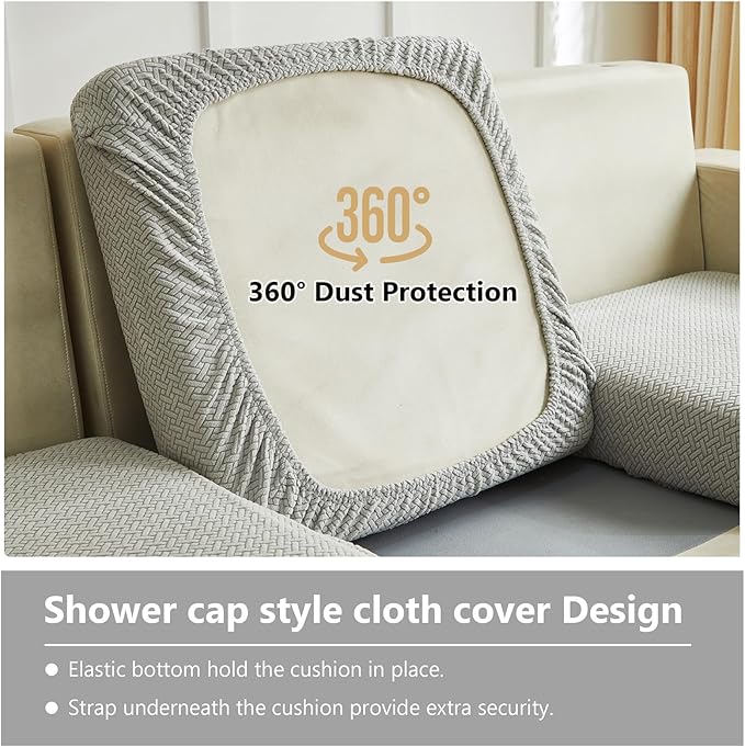 Couch Cushion Covers for Sofa Couch Covers Wear-Resistant Universal Sofa Cover Washable Stretch for Sectional Slipcovers (Texture-Light Gray,Chaise Cover)