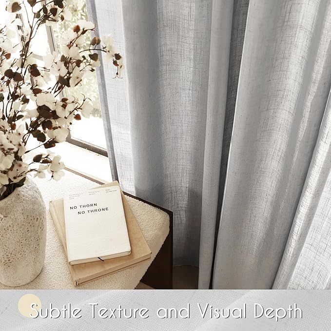 Linen Blend Grey Curtains for Living Room Back Tab Modern Farmhouse Semi Sheer Light Gray Curtains 84 inches Long 2 Panels Set Muted Neutral Cotton Texture Window Curtain for Dining Room Bedroom