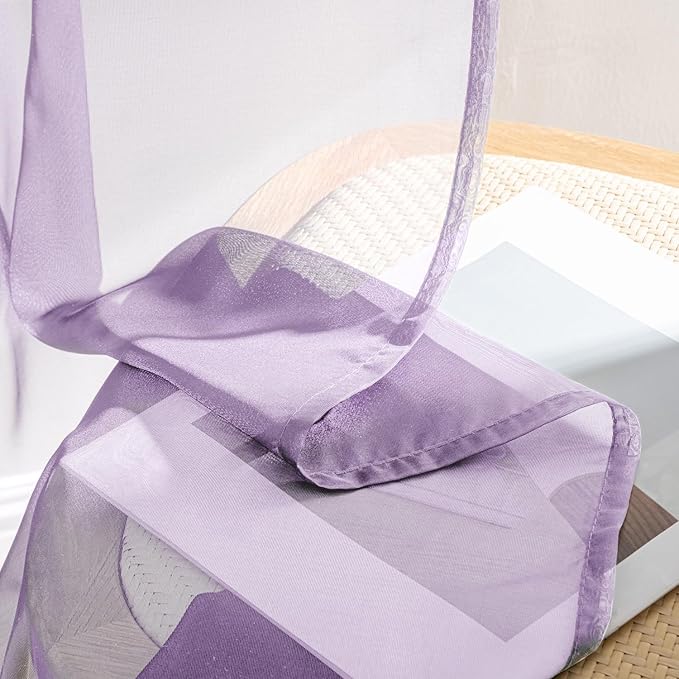 MIULEE Light Purple Sheer Curtains 63 Inches Long, 4 Panels Set, Lavender Light Filtering Rod Pocket Voile Drapes for Living Room and Bedroom, Airy Soft Fabric Window Treatments, 42 x 63 Inches