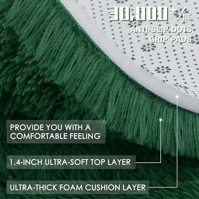 OLANLY 2x4 Machine Washable Runner Rugs for Hallway, Soft Fluffy Shaggy Bedside Rugs for Bedroom, Living Room, Indoor Floor Carpet for Kids Girls Boys, Nursery Rooms, Home Decor Aesthetic, Dark Green
