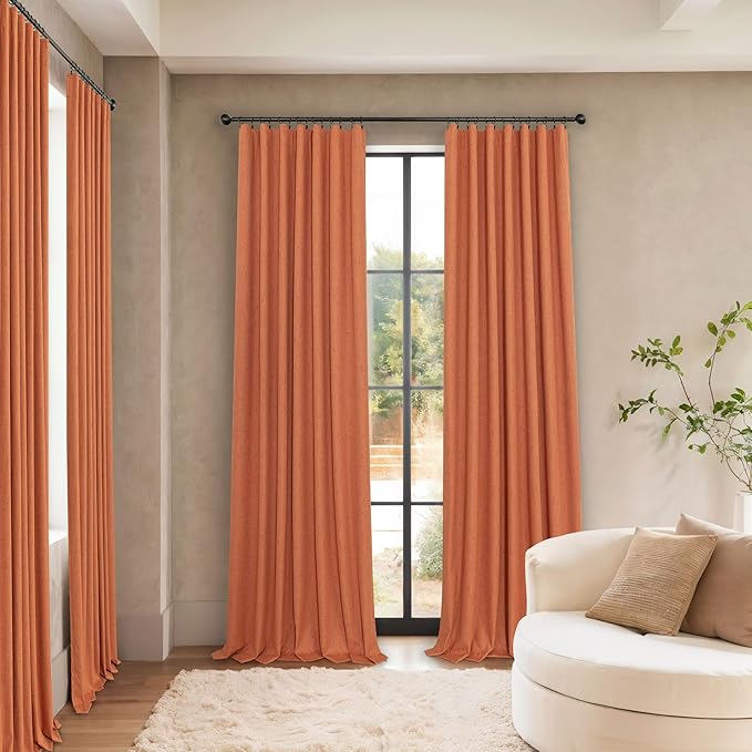 Pitalk Blackout Burnt Orange Curtain for Bedroom 96 Inch Length 2 Panels Back Tab Pocket Room Darkening Privacy Thermal Ochre Dark Orange Black Out Linen Drape for Living Room 52x96 Long Western Decor