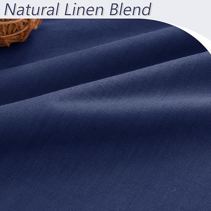 Guken Classic Blue 100% Blackout Linen Curtains 90 Inch Length 2 Panels Set for Living Room Bedroom Back Tab Rod Pocket Thermal Insulated Black Out Drapes Room Darkening Window Curtains