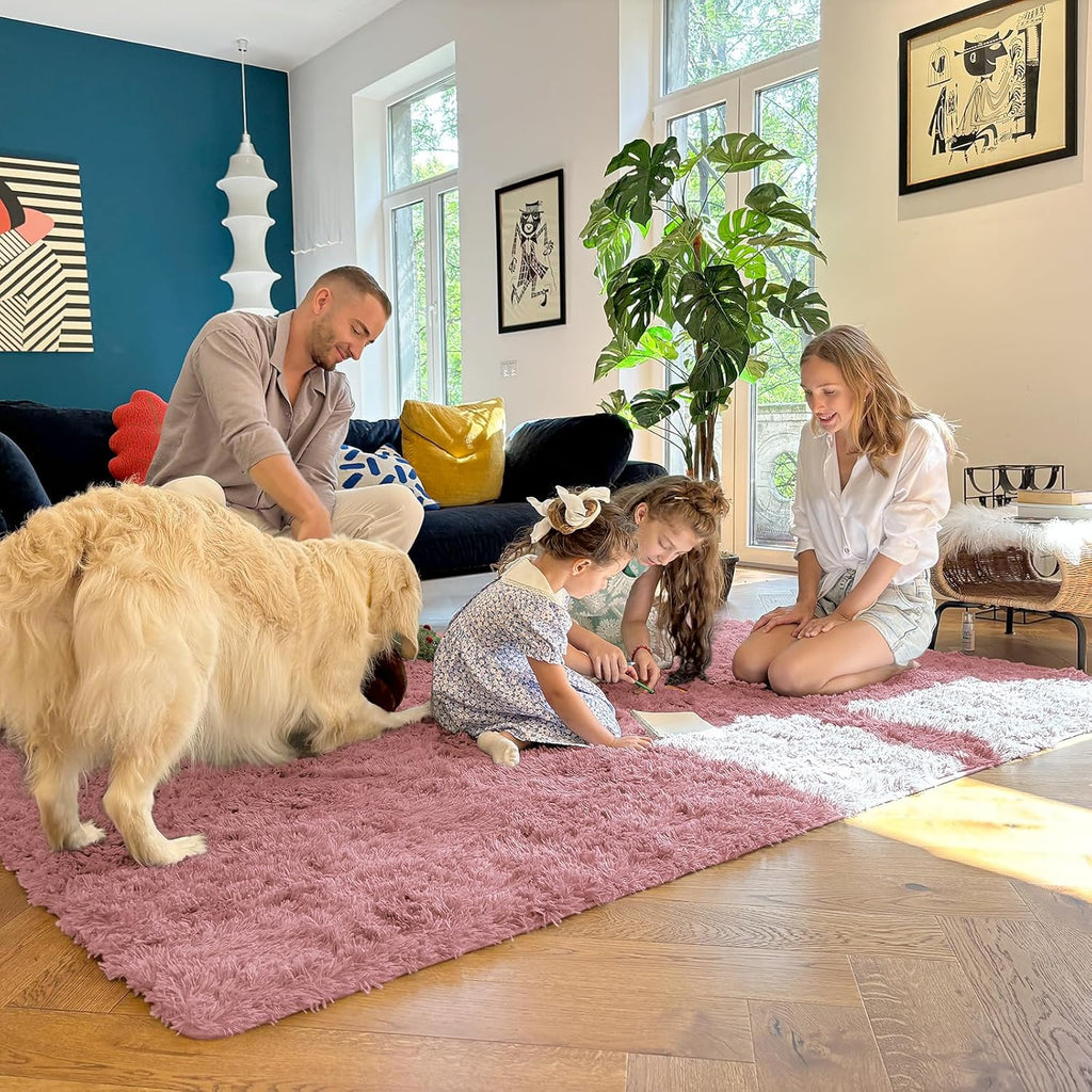 3X5 Machine Washable Small Bedside Rug, Soft Fluffy Shaggy Rugs for Living Room, Bedroom, Indoor Floor Carpet for Kids Girls and Boys, Preppy Dorms, Nursery, Home Decor Aesthetic, Pale Pink