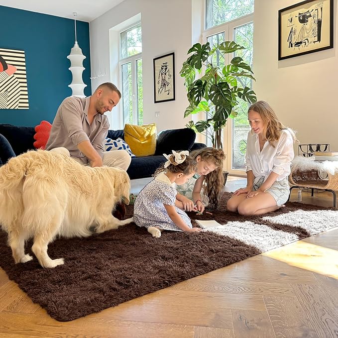OLANLY 2x6 Machine Washable Runner Rugs for Hallway, Soft Fluffy Shaggy Bedside Rugs for Bedroom, Living Room, Indoor Floor Carpet for Kids Girls and Boys, Nursery Rooms, Home Decor Aesthetic, Coffee