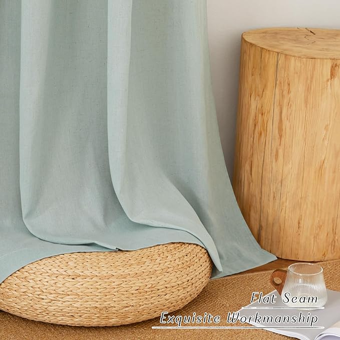 NICETOWN Rustic Linen 144 inch Long Curtains for Living Room, Grommet Privacy Added Thick Linen Weave with Light Filter Window Curtains & Drapes for Bedroom, Sage Green, W55 x L144, 2 Panels