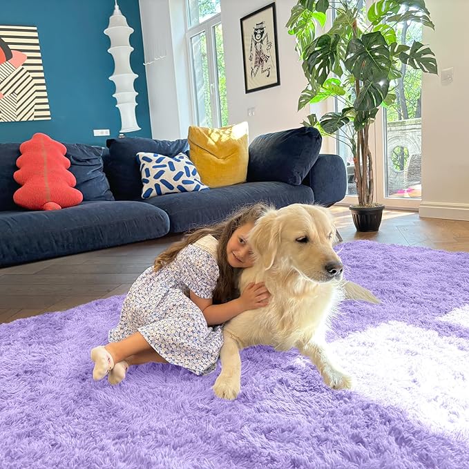 OLANLY 2x8 Machine Washable Runner Rugs for Hallway, Soft Fluffy Shaggy Bedside Rugs for Bedroom, Living Room, Indoor Floor Carpet for Kids Girl Boy, Nursery Rooms, Home Decor Aesthetic, Light Purple