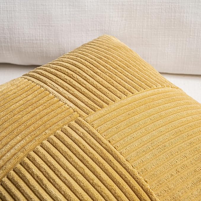 Fancy Homi 2 Packs Mustard Yellow Decorative Throw Pillow Covers 16x26 Inch for Living Room Couch Bed, Rustic Farmhouse Boho Home Decor, Soft Striped Corduroy Rectangle Accent Cushion Case 65x40 cm