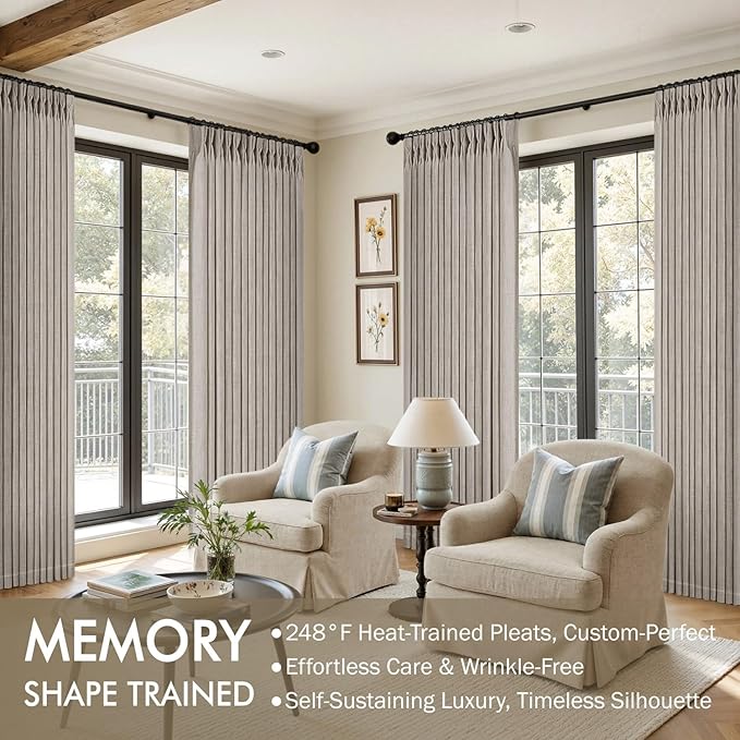 MIULEE Pinch Pleated Thick Linen Curtains 84 Inches Long 2 Panels for Living Room Bedroom, Linen Textured Memory Trained Drapes Pleat Back Tab Light Filtering Taupe Window Curtains with Hooks&Rings